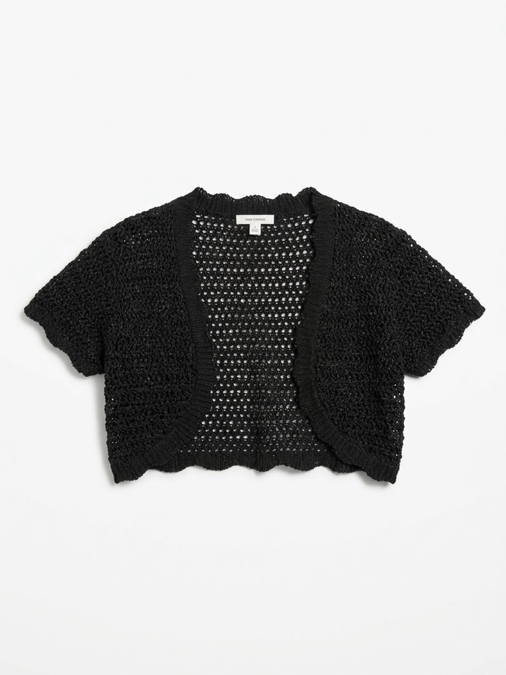 MAJORA Black Open Knit Cropped Shrug Cardigan Short Sleeve Size Small